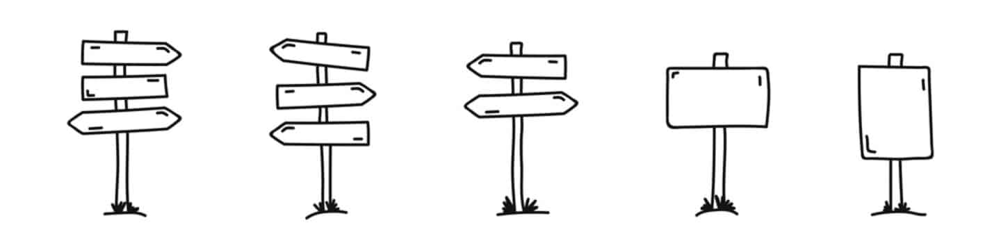 Wide Width Shoes: Your Guide To A Comfortable and Stylish Fit 4 A set of hand-drawn wooden road signs isolated on a white background. Wooden signs indicating the di