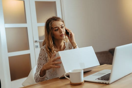 Woman complaining on package delivery