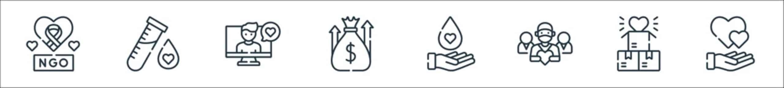 kindness line icons. linear set. quality vector line set such as heart, donation, team, blood donati